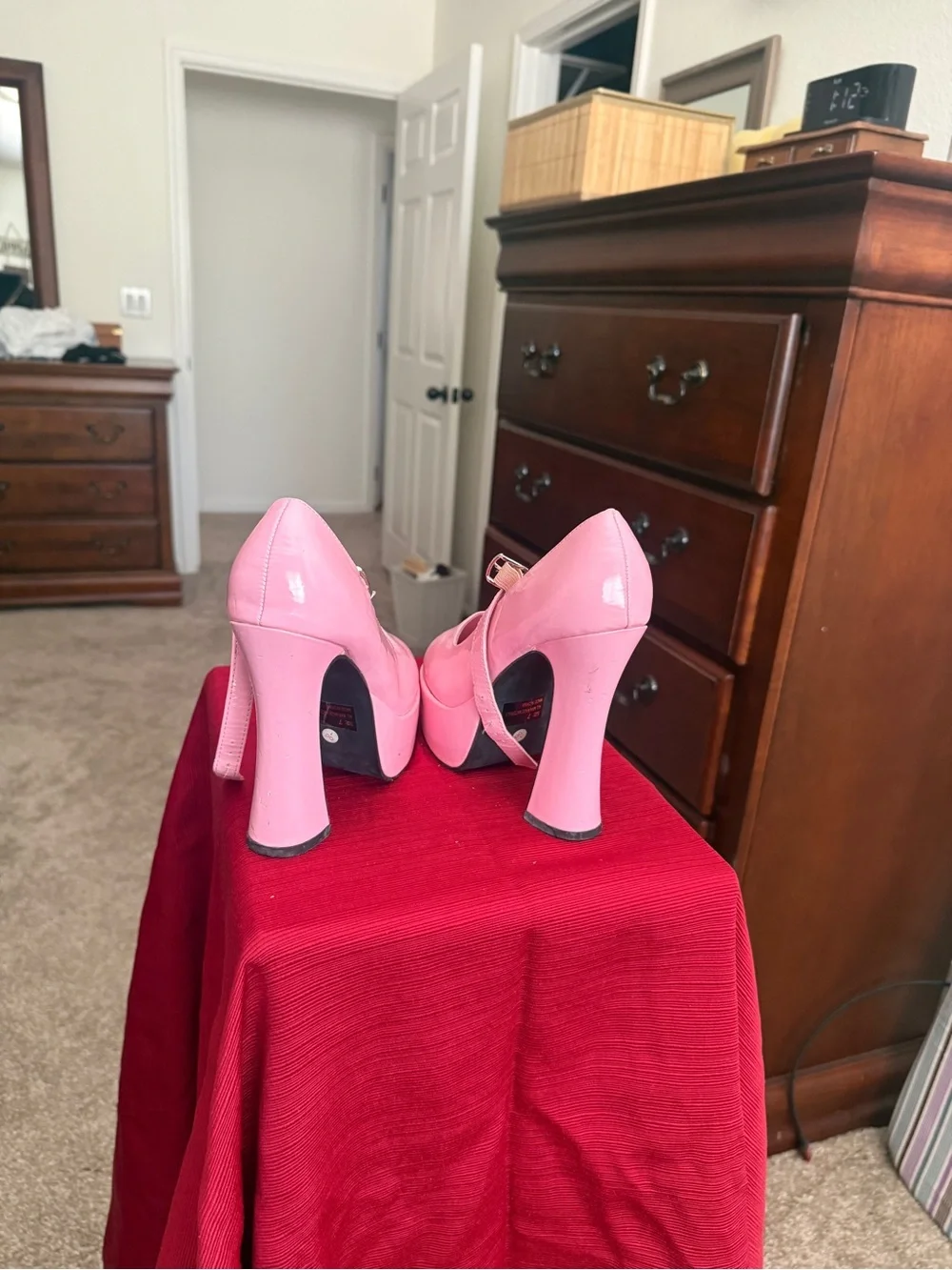 Ellie Pink Platform Mary Jane Heels with Ankle Strap